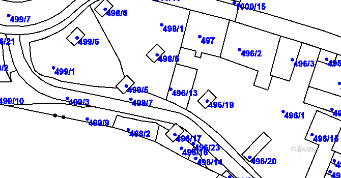 Parcela st. 496/13 v KÚ Rybáře, Katastrální mapa