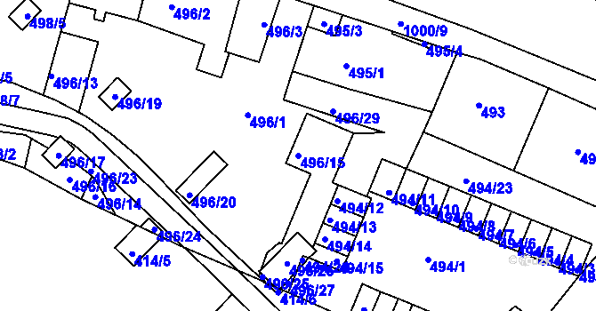 Parcela st. 496/15 v KÚ Rybáře, Katastrální mapa