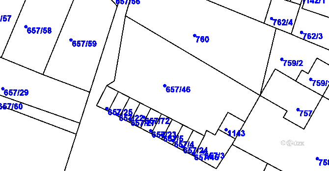 Parcela st. 657/46 v KÚ Rybáře, Katastrální mapa