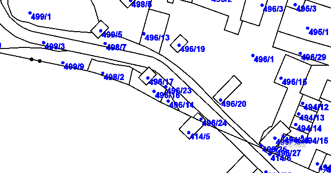 Parcela st. 496/23 v KÚ Rybáře, Katastrální mapa