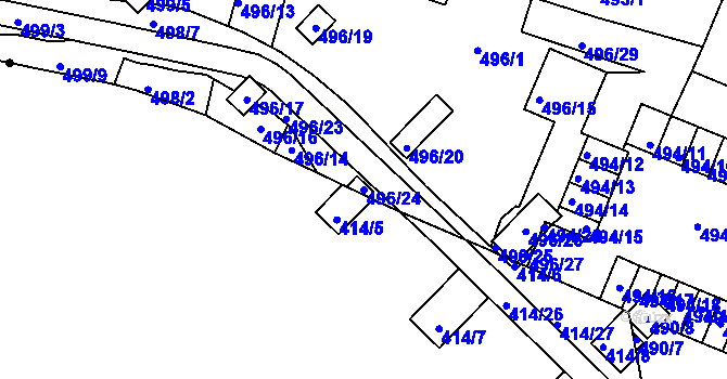 Parcela st. 496/24 v KÚ Rybáře, Katastrální mapa