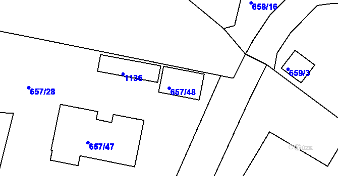 Parcela st. 657/48 v KÚ Rybáře, Katastrální mapa