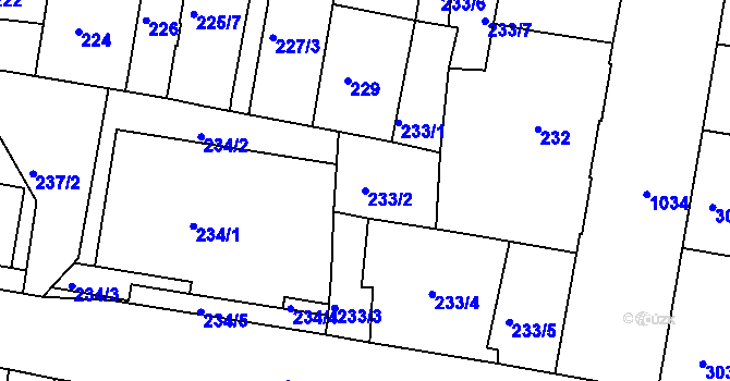 Parcela st. 233/2 v KÚ Rybáře, Katastrální mapa