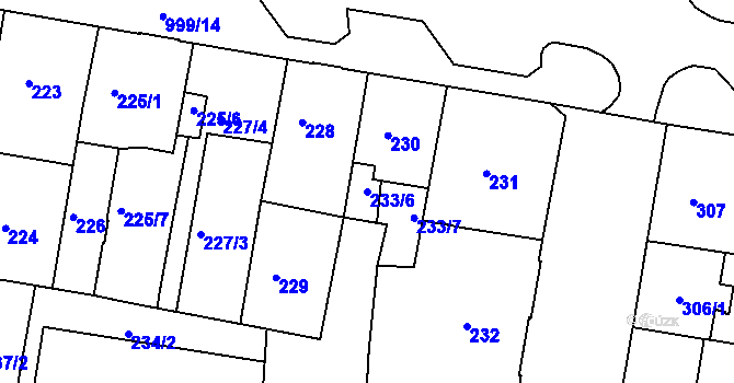 Parcela st. 233/6 v KÚ Rybáře, Katastrální mapa