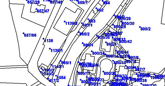 Parcela st. 980/1 v KÚ Rybáře, Katastrální mapa