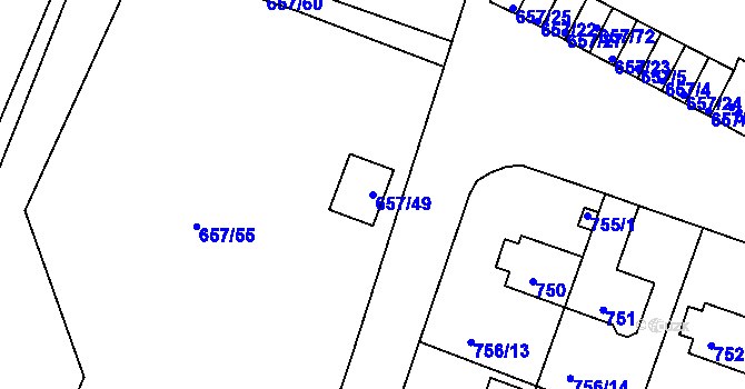 Parcela st. 657/49 v KÚ Rybáře, Katastrální mapa