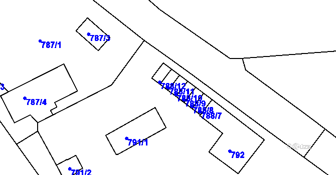 Parcela st. 788/11 v KÚ Rybáře, Katastrální mapa