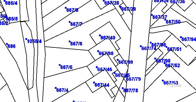Parcela st. 667/98 v KÚ Rybáře, Katastrální mapa