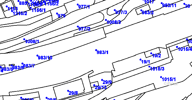 Parcela st. 983/1 v KÚ Rybáře, Katastrální mapa