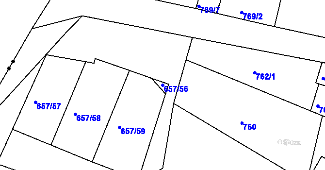 Parcela st. 657/56 v KÚ Rybáře, Katastrální mapa