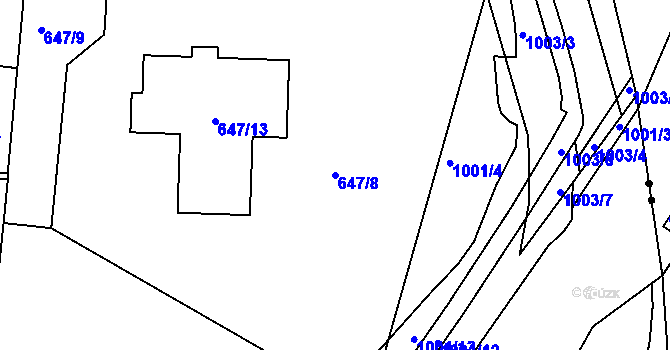 Parcela st. 647/8 v KÚ Rybáře, Katastrální mapa