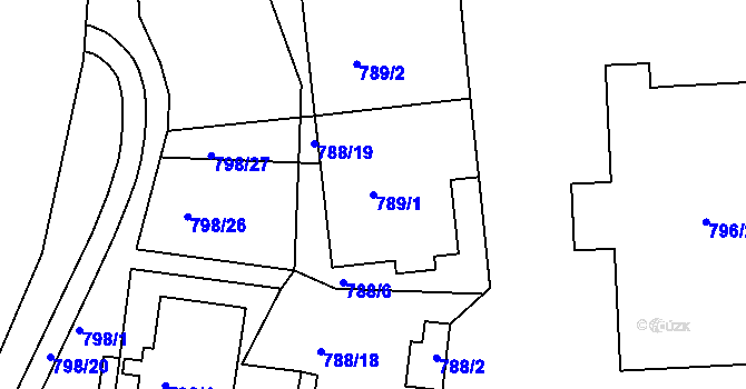 Parcela st. 789/1 v KÚ Rybáře, Katastrální mapa