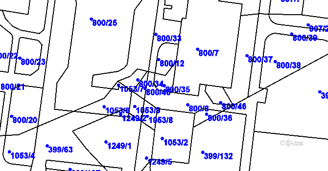 Parcela st. 800/35 v KÚ Rybáře, Katastrální mapa