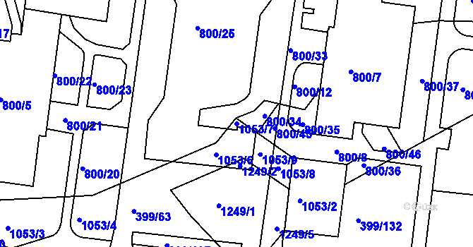Parcela st. 1053/7 v KÚ Rybáře, Katastrální mapa