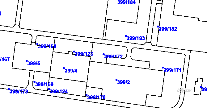 Parcela st. 399/172 v KÚ Rybáře, Katastrální mapa