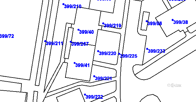 Parcela st. 399/220 v KÚ Rybáře, Katastrální mapa