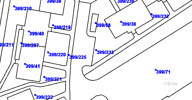 Parcela st. 399/233 v KÚ Rybáře, Katastrální mapa
