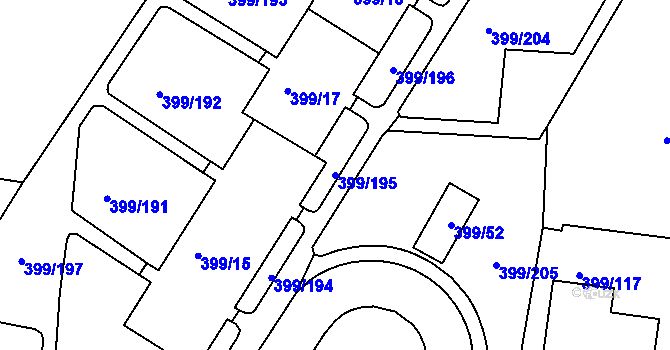 Parcela st. 399/195 v KÚ Rybáře, Katastrální mapa