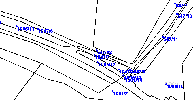 Parcela st. 647/12 v KÚ Rybáře, Katastrální mapa