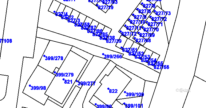 Parcela st. 399/266 v KÚ Rybáře, Katastrální mapa
