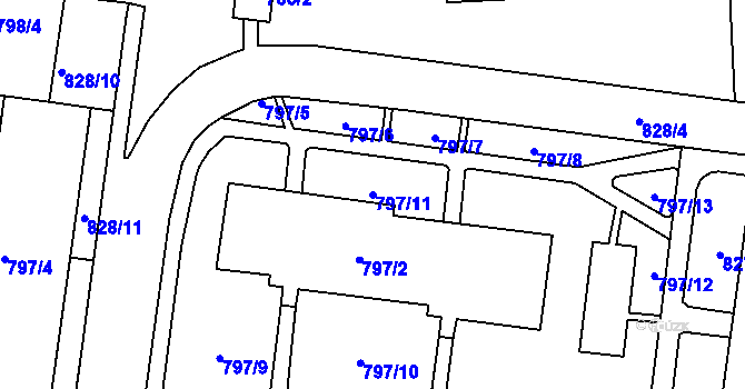 Parcela st. 797/11 v KÚ Rybáře, Katastrální mapa