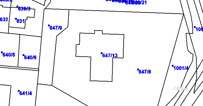 Parcela st. 647/13 v KÚ Rybáře, Katastrální mapa