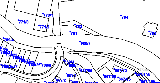 Parcela st. 980/7 v KÚ Rybáře, Katastrální mapa