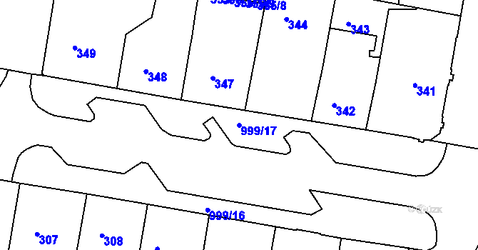 Parcela st. 999/17 v KÚ Rybáře, Katastrální mapa