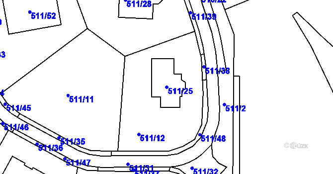 Parcela st. 511/25 v KÚ Rybáře, Katastrální mapa