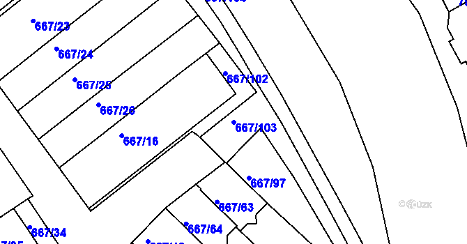 Parcela st. 667/103 v KÚ Rybáře, Katastrální mapa