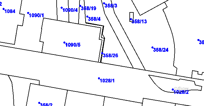 Parcela st. 358/26 v KÚ Rybáře, Katastrální mapa