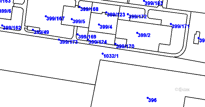 Parcela st. 1032/1 v KÚ Rybáře, Katastrální mapa