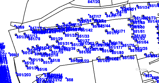 Parcela st. 851/202 v KÚ Rybáře, Katastrální mapa