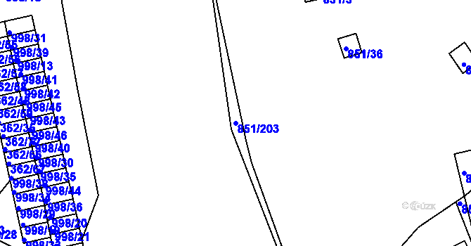 Parcela st. 851/203 v KÚ Rybáře, Katastrální mapa