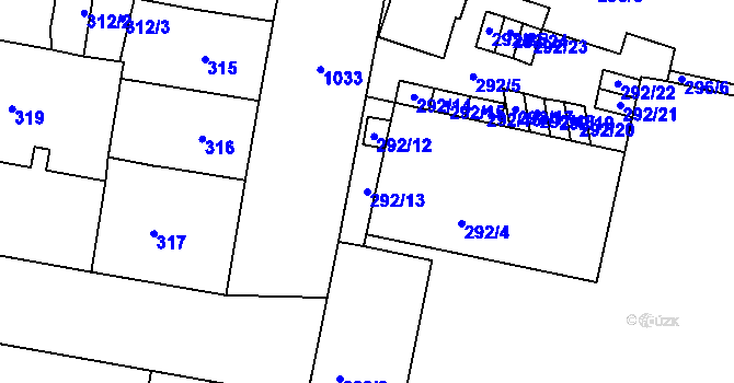 Parcela st. 292/13 v KÚ Rybáře, Katastrální mapa