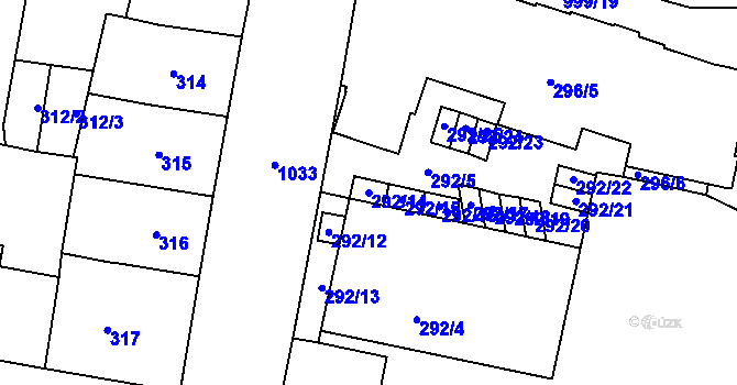 Parcela st. 292/14 v KÚ Rybáře, Katastrální mapa