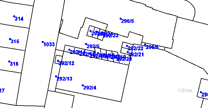Parcela st. 292/18 v KÚ Rybáře, Katastrální mapa