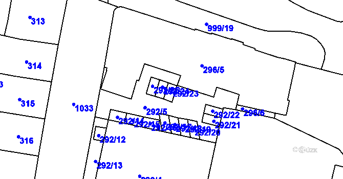 Parcela st. 292/23 v KÚ Rybáře, Katastrální mapa
