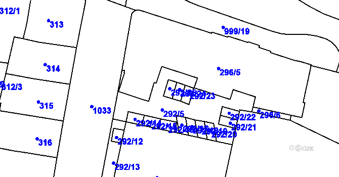 Parcela st. 292/25 v KÚ Rybáře, Katastrální mapa