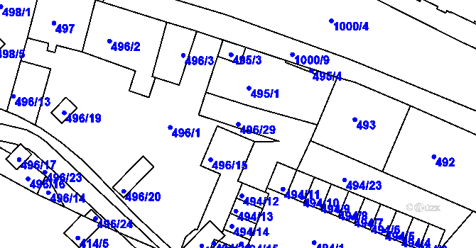 Parcela st. 496/29 v KÚ Rybáře, Katastrální mapa