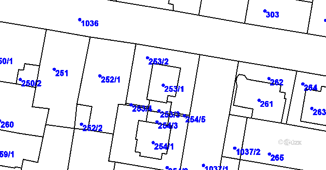Parcela st. 253/1 v KÚ Rybáře, Katastrální mapa
