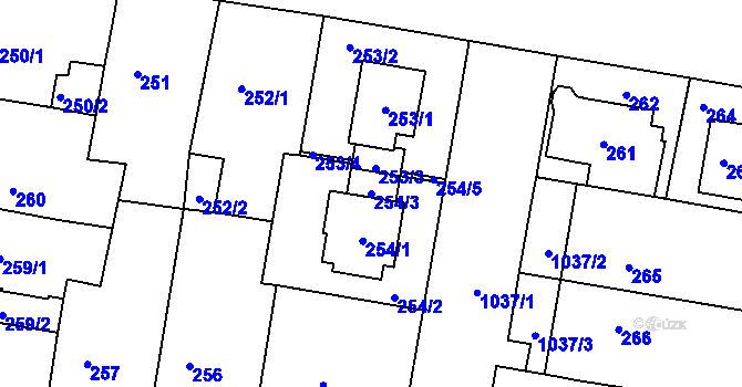 Parcela st. 254/3 v KÚ Rybáře, Katastrální mapa