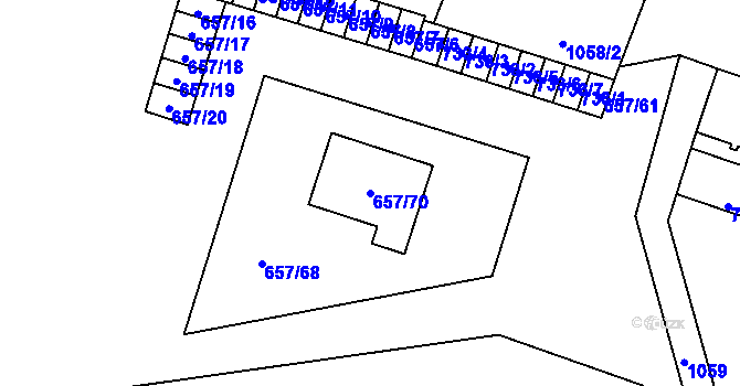 Parcela st. 657/70 v KÚ Rybáře, Katastrální mapa