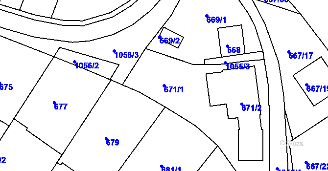 Parcela st. 671/1 v KÚ Rybáře, Katastrální mapa