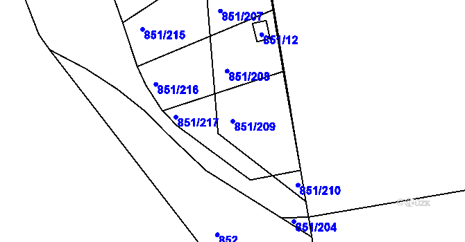 Parcela st. 851/209 v KÚ Rybáře, Katastrální mapa