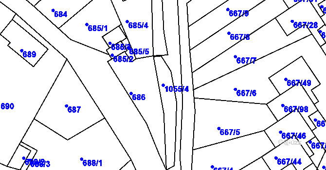 Parcela st. 1055/4 v KÚ Rybáře, Katastrální mapa