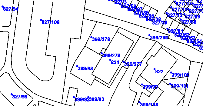 Parcela st. 399/279 v KÚ Rybáře, Katastrální mapa