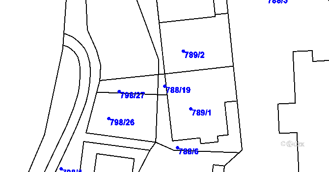 Parcela st. 788/19 v KÚ Rybáře, Katastrální mapa