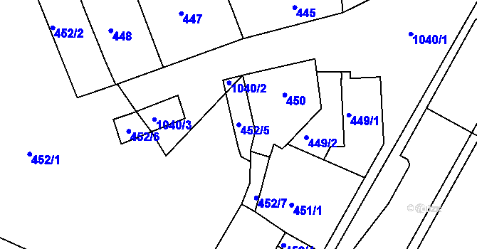 Parcela st. 452/5 v KÚ Rybáře, Katastrální mapa