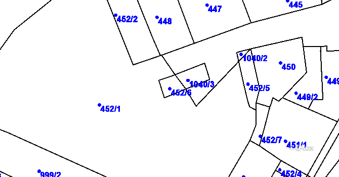 Parcela st. 452/6 v KÚ Rybáře, Katastrální mapa